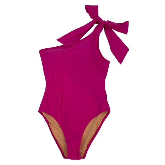 NWT J. Crew 2023 10 Bow One Shoulder One Piece Swimsuit Radiant Fuschia BF170 - Picture 5 of 10